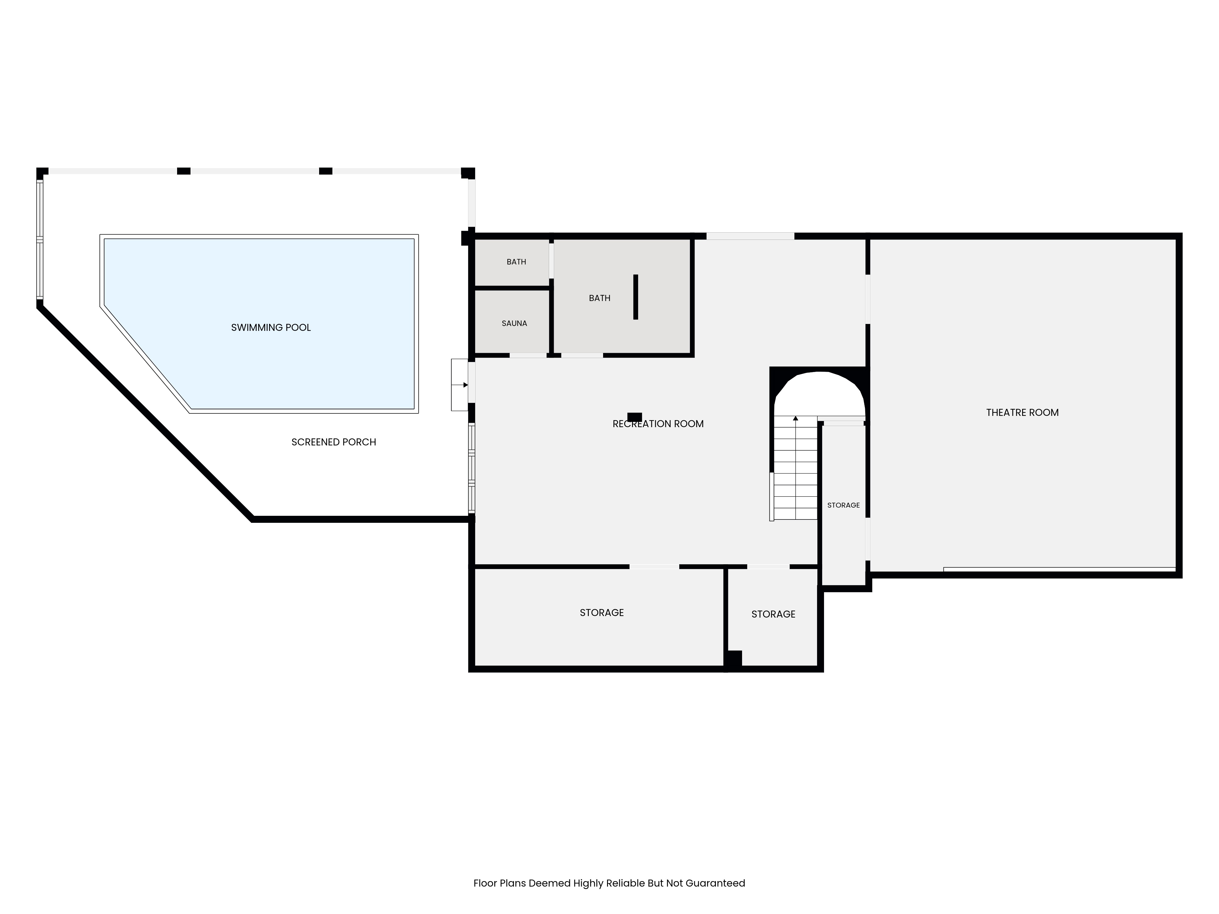 First floor plan showing pool, recreation room and theater room